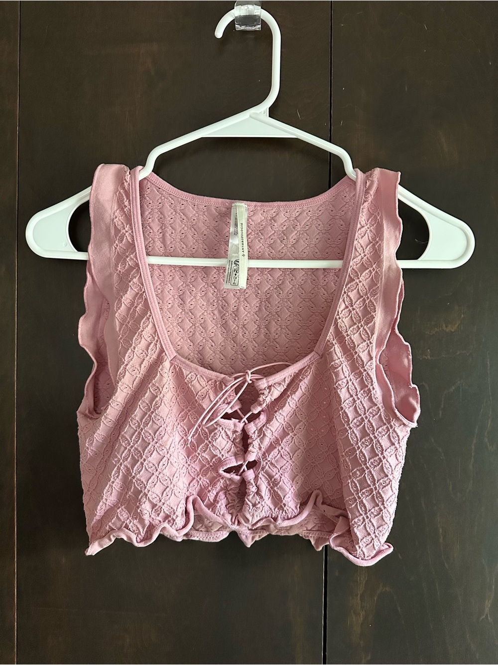 Anthropologie Lace-Up Textured Cropped Tank in Dusty Pink